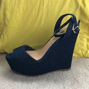 dark blue denim wedges